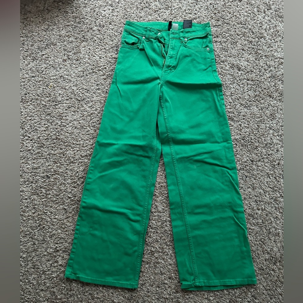 adorable green wide leg jeans from h&m
